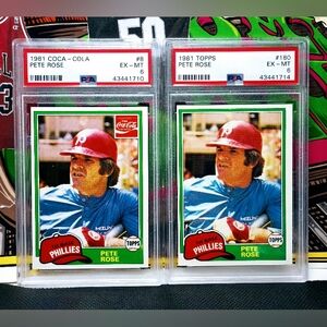 Pete Rose 1981 Coca-Cola (#09) PSA6 & Topps Base PSA6